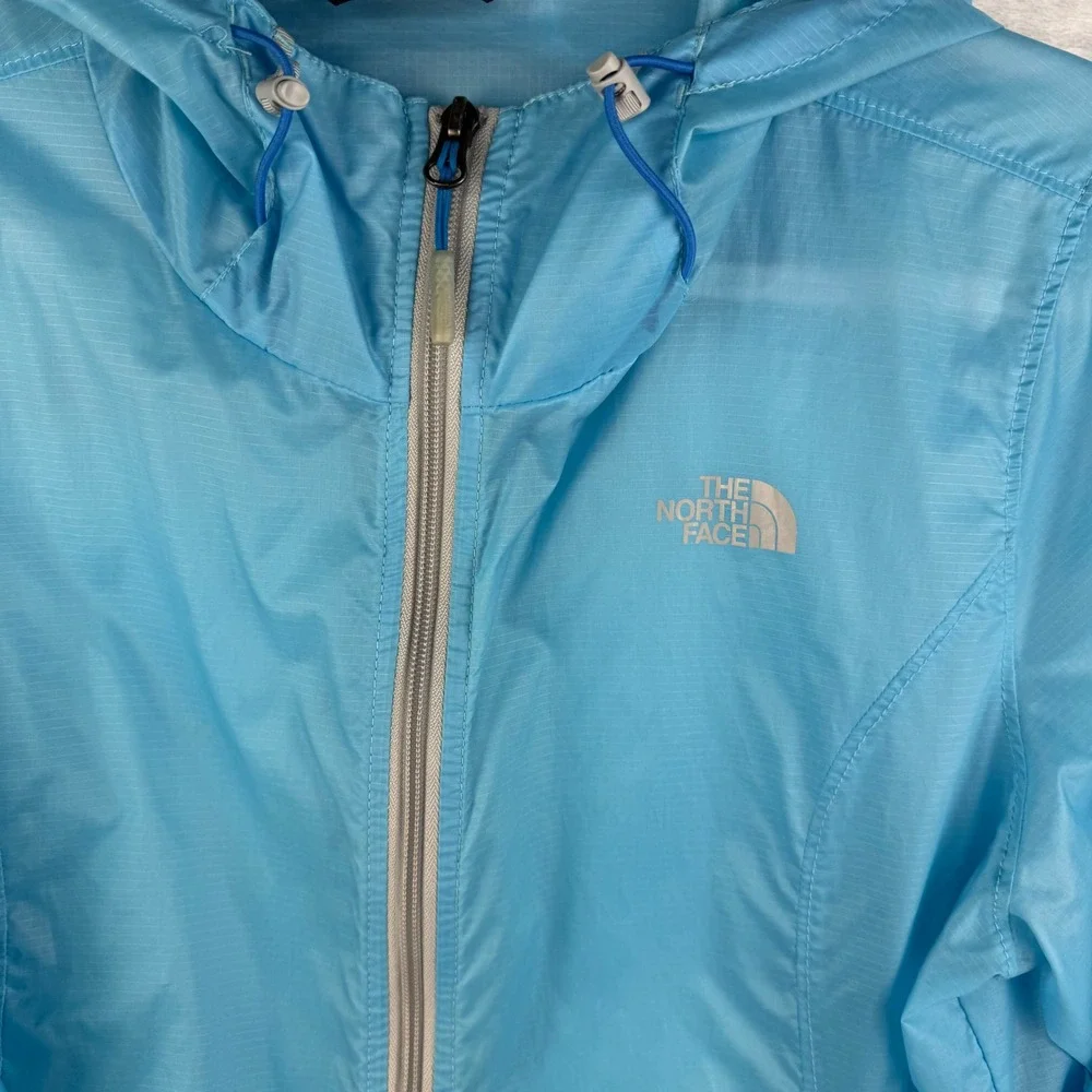 The North Face Womens Blue Ripstop Hooded Windbreaker Jacket‎ Full Zip Large